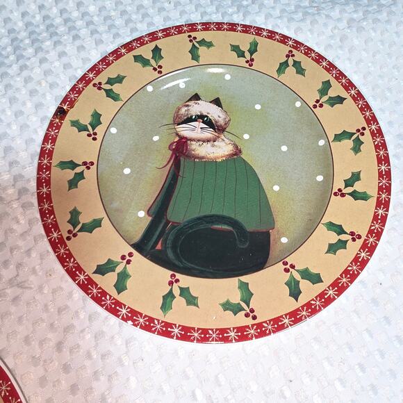 ONEIDA FIDDLESTIX SET OF 4 CHRISTMAS KITTY CATS PLATES - Picture 6 of 12